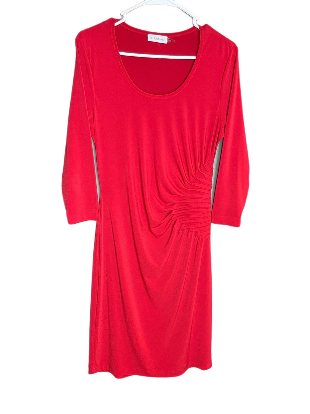 Calvin Klein Stretch Sheath Midi Dress Ruched Size 10